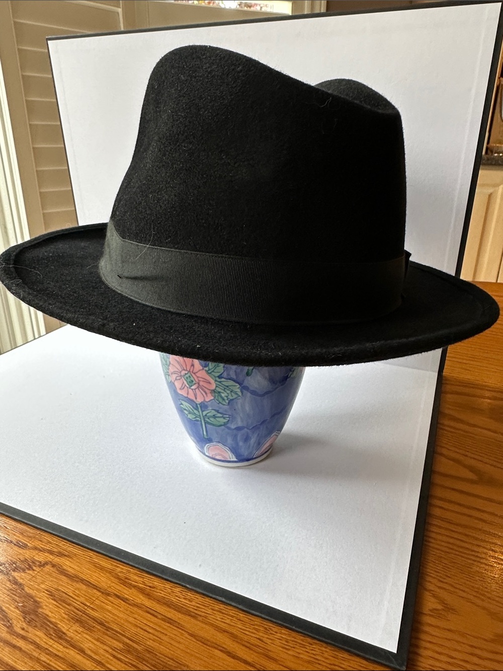 Men's Black Real Fur Felt Fedora Hat with Grosgrain Band vintage
